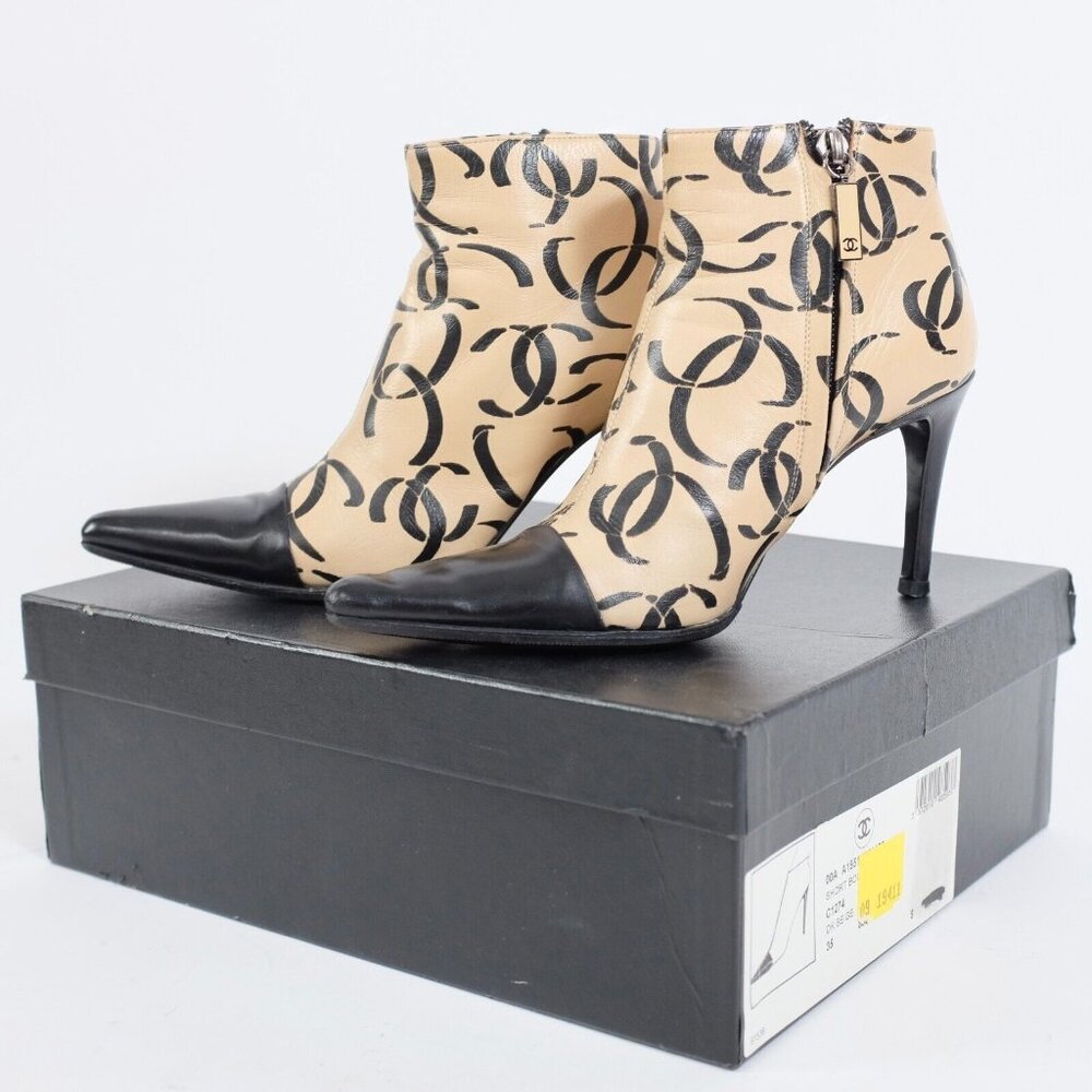 CHANEL Ankle Boots with Black and Cream Design
